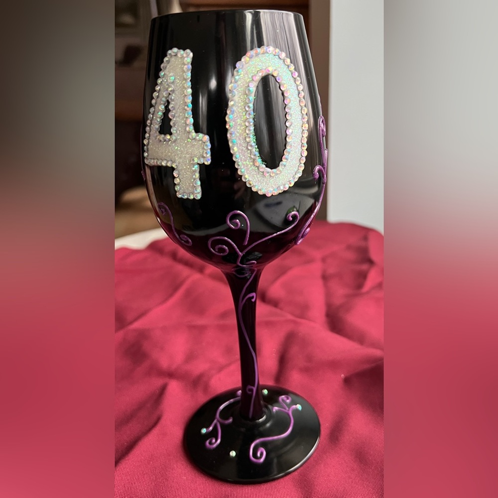 40 celebration … Bottoms up wine glass
